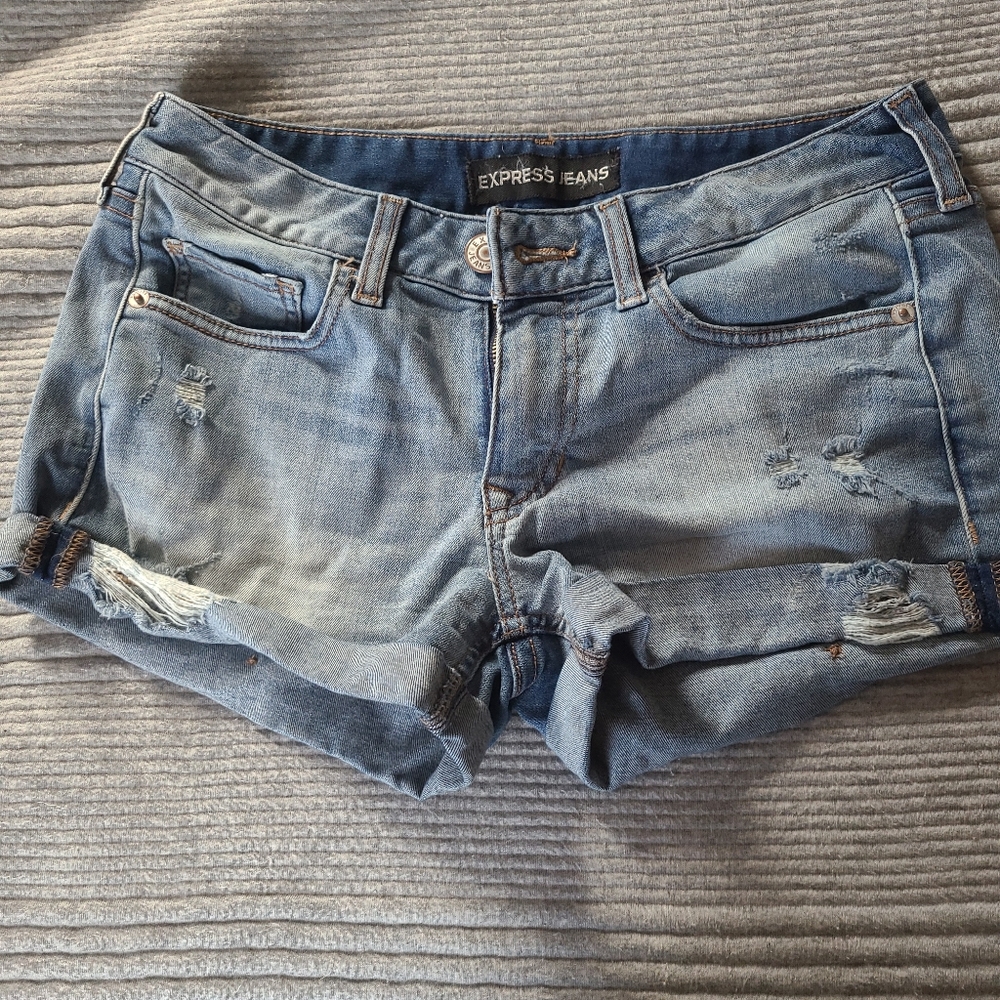 Express denim shorts. Size 0. Distressed blue.